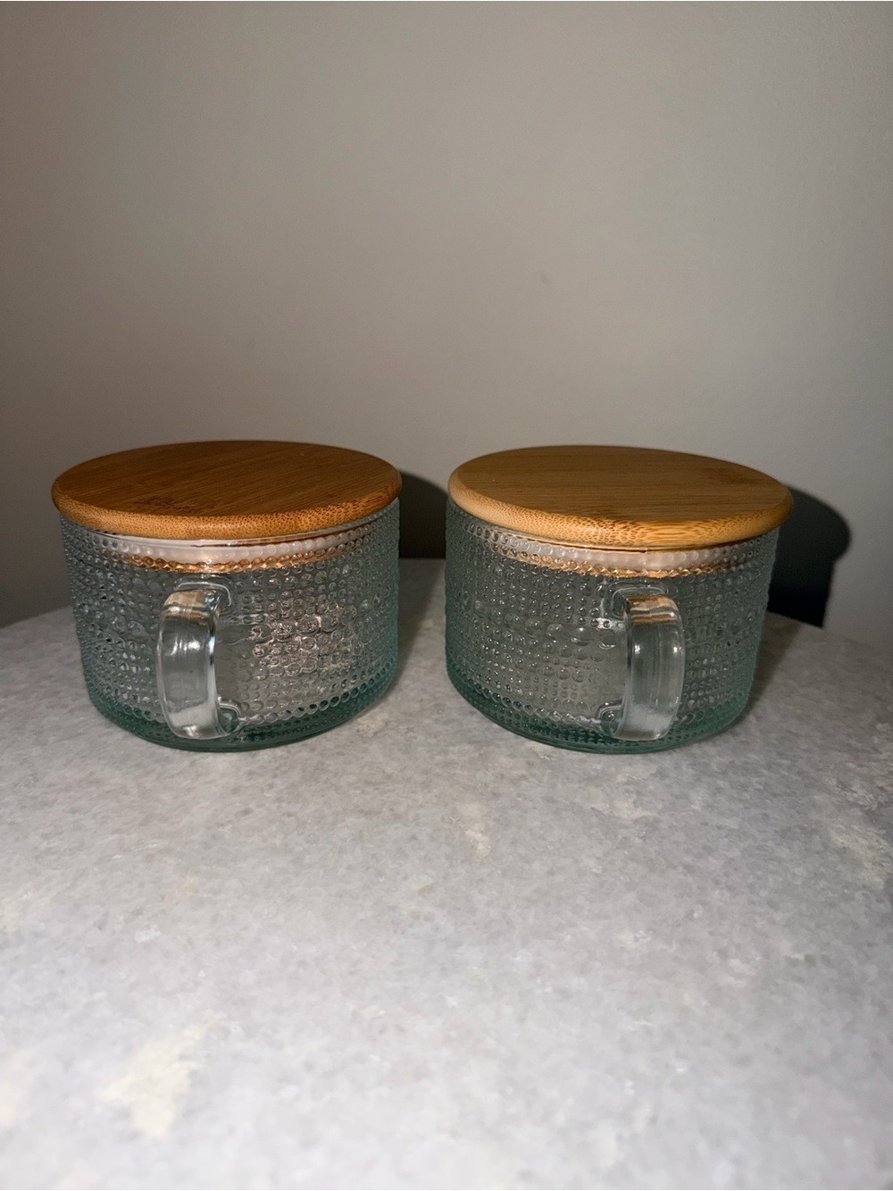 Vintage Glass Mugs Bamboo Lids